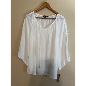 Zac & Rachel Women’s White Sheer Blouse 3/4 Butterfly Sleeve Size Large NWT